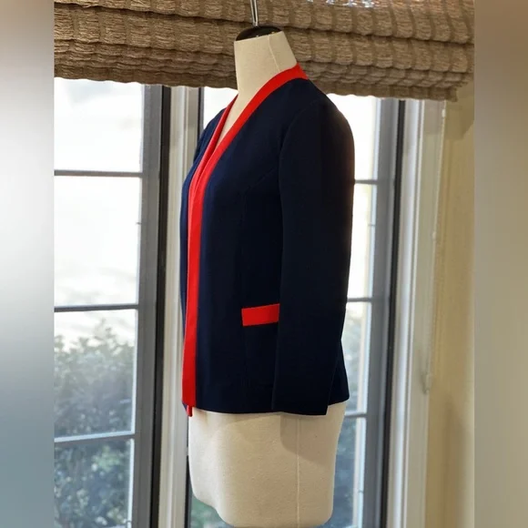 Vintage Butter Knit navy dark red orange lightweight open blazer - Picture 2 of 9